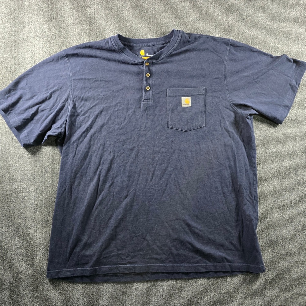 Carhartt Mens 2XL Navy Blue Short Sleeve Henley Pocket T-Shirt Original Fit Work